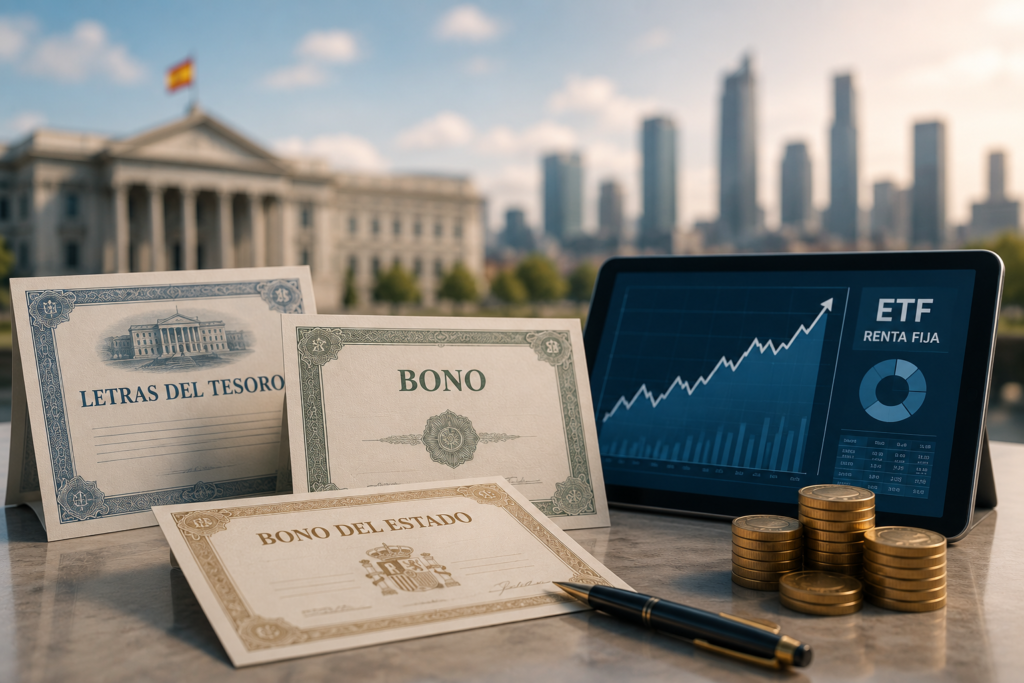 Ilustración sobre invertir en renta fija: letras del Tesoro, bonos y ETFs de renta fija